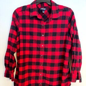 Lands End Flannel Shirt Womens 18 Red Black Buffalo Plaid Lumberjack Button Up